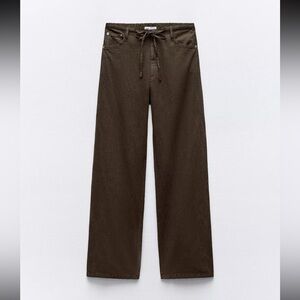 Zara Wide-Leg Drawstring Jeans in Dark Brown